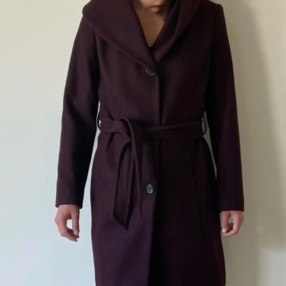 Wool blend belted wrap coat